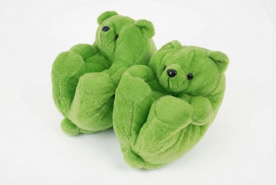 Emojishop Grappige pantoffels Beren sloffen Groen One size fits all t m 38 voor Kinderen en Beer Pantoffel Pluche dierenpantoffels zachte binnenschoenen Sloffen en Pantoffels