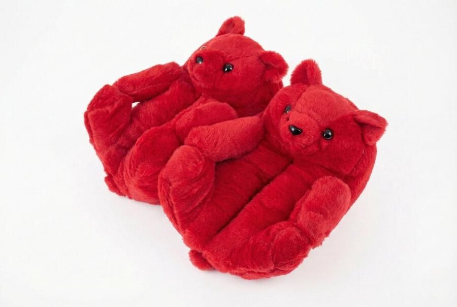 Emojishop Grappige pantoffels Beren sloffen Rood One size fits all t m 38 voor Kinderen en Beer Pantoffel Pluche dierenpantoffels zachte binnenschoenen Sloffen en Pantoffels