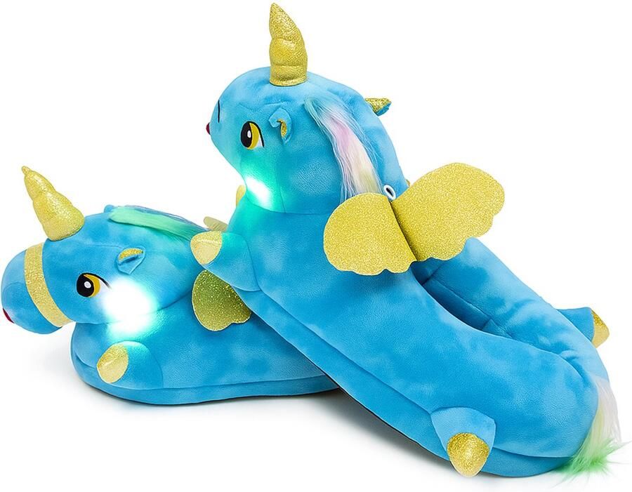 Emojishop Grappige Pantoffels Eenhoorn Sloffen Blauw One size fits all t m 38 voor Kinderen en Pantoffel dierensloffen Pluche Dierenpantoffels Pantoffels met Lichtjes Zachte Binnenschoenen