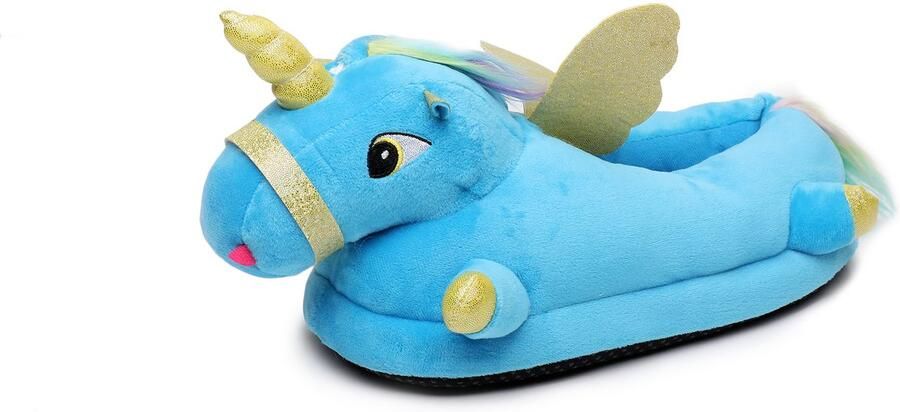 Emojishop Grappige Pantoffels Eenhoorn Sloffen Blauw One size fits all t m 38 voor Kinderen en Pantoffel dierensloffen Pluche Dierenpantoffels Pantoffels met Lichtjes Zachte Binnenschoenen - Foto 2