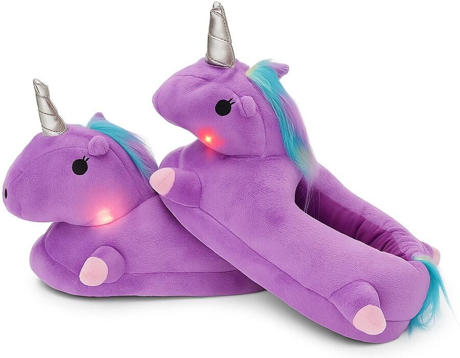 Emojishop Grappige Pantoffels Eenhoorn Sloffen Paars One size fits all t m 38 voor Kinderen en Pantoffel dierensloffen Pluche Dierenpantoffels Pantoffels met Lichtjes Zachte Binnenschoenen