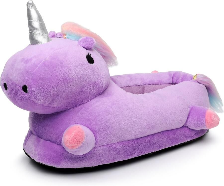 Emojishop Grappige Pantoffels Eenhoorn Sloffen Paars One size fits all t m 38 voor Kinderen en Pantoffel dierensloffen Pluche Dierenpantoffels Pantoffels met Lichtjes Zachte Binnenschoenen