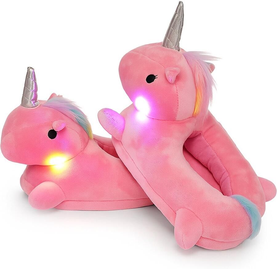 Emojishop Grappige Pantoffels Eenhoorn Sloffen Roze One size fits all t m 38 voor Kinderen en Pantoffel dierensloffen Pluche Dierenpantoffels Pantoffels met Lichtjes Zachte Binnenschoenen