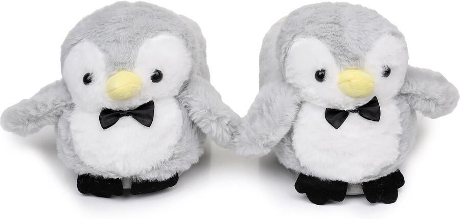 Emojishop Grappige pantoffels Pinguïn sloffen Grijs One size fits all t m 40 voor Kinderen en Pinguin Pantoffel Pluche Dierenpantoffels Zachte Binnenschoenen Sloffen en Pantoffels