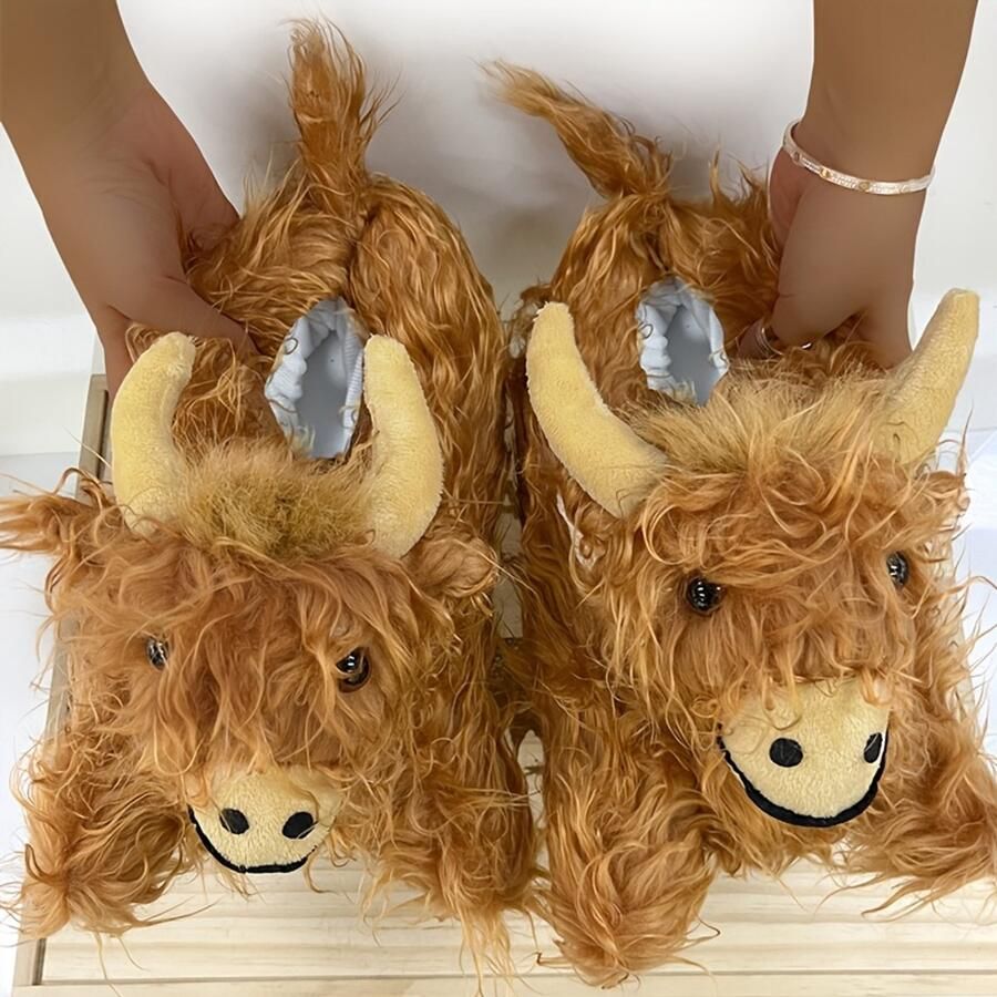 Emojishop Grappige pantoffels Schotse Hooglander sloffen Bruin One size fits all t m 40 voor Kinderen en Koe Pantoffel Zachte binnenschoenen Sloffen en Pantoffels 37 en