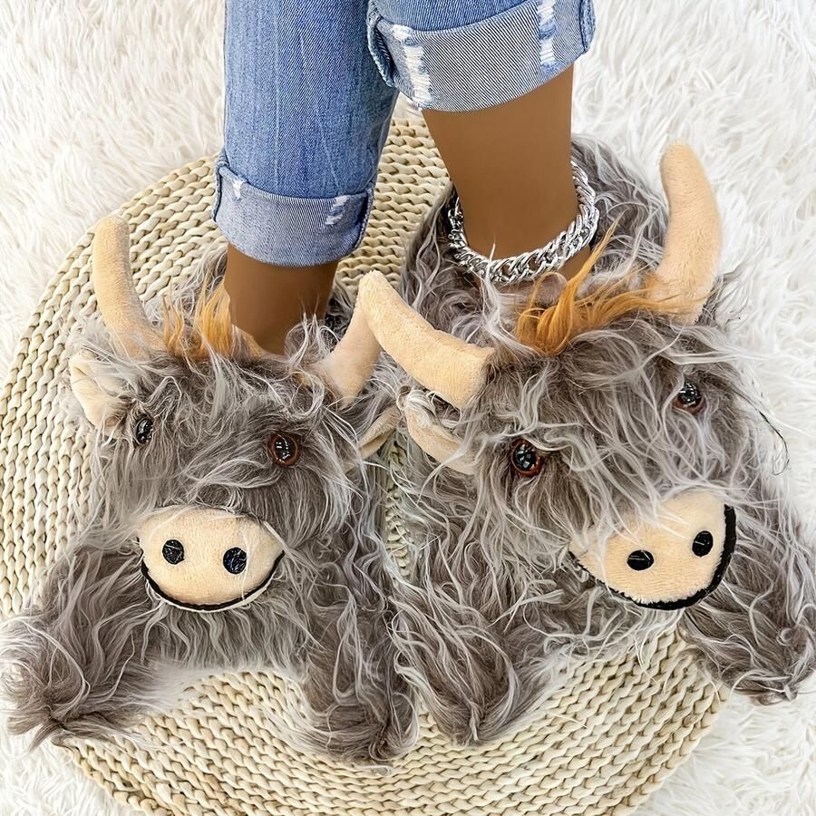 Emojishop Grappige pantoffels Schotse Hooglander sloffen Grijs One size fits all t m 40 voor Kinderen en Koe Pantoffel Zachte binnenschoenen Sloffen en Pantoffels 37 en
