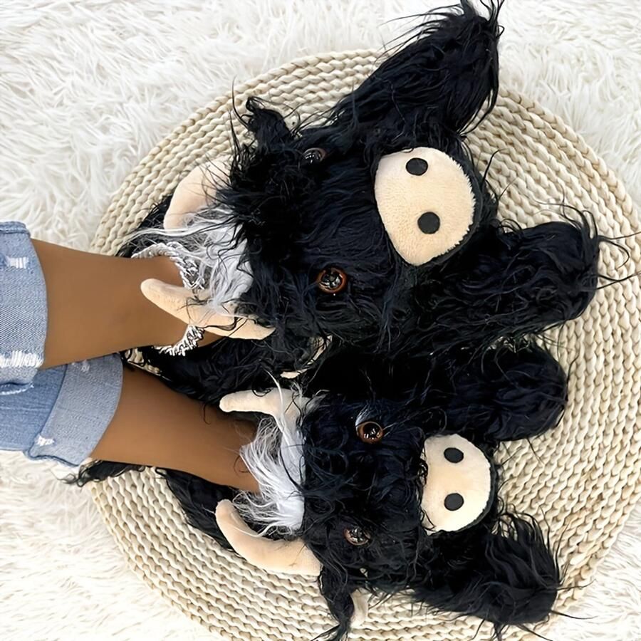 Emojishop Grappige pantoffels Schotse Hooglander sloffen Zwart One size fits all t m 40 voor Kinderen en Koe Pantoffel Zachte binnenschoenen Sloffen en Pantoffels 37 en