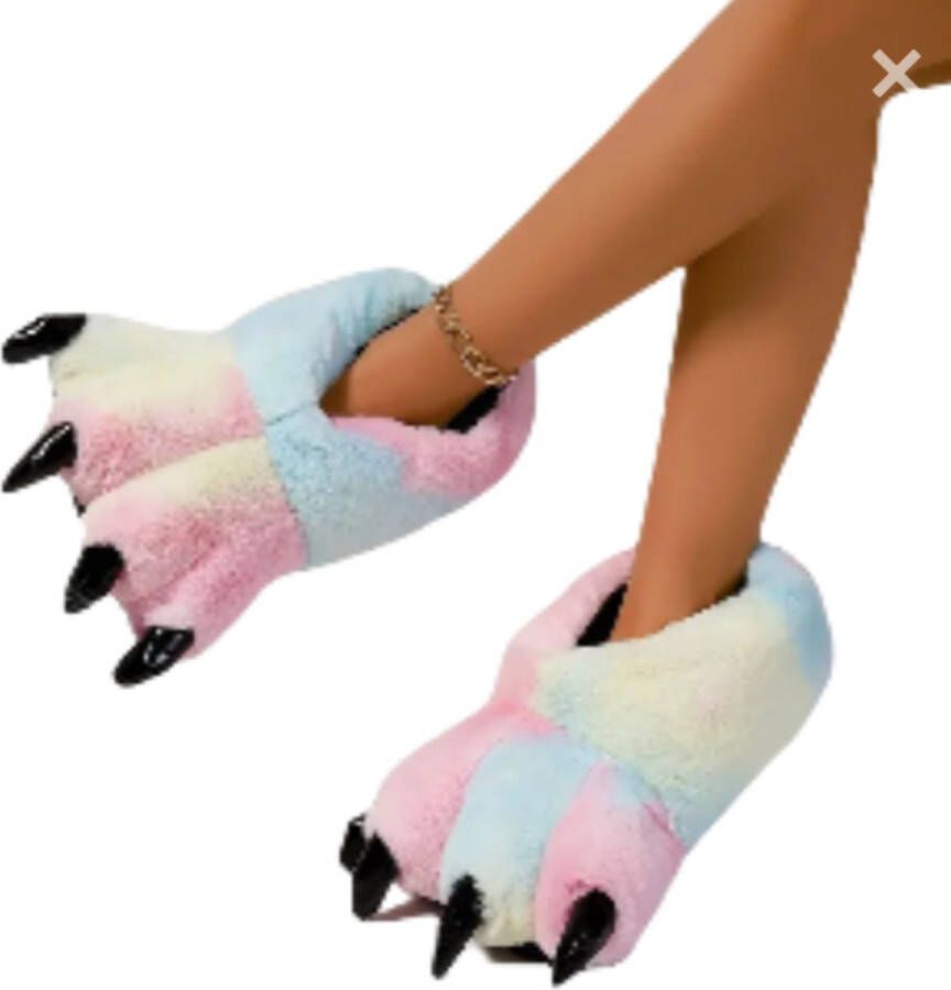Emojishop Grappige dierenpoten pantoffels Gekleurde tijger Klauw Sloffen One size fits all t m 40 voor Kinderen en Pluche dierensloffen zachte binnenschoenen Stoere Sloffen en Pantoffels