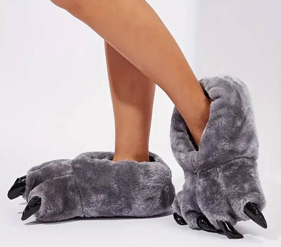 Emojishop Grappige dierenpoten pantoffels Grijze Klauw Sloffen One size fits all t m 44 voor Kinderen en Pluche dierensloffen zachte binnenschoenen Stoere Sloffen en Pantoffels