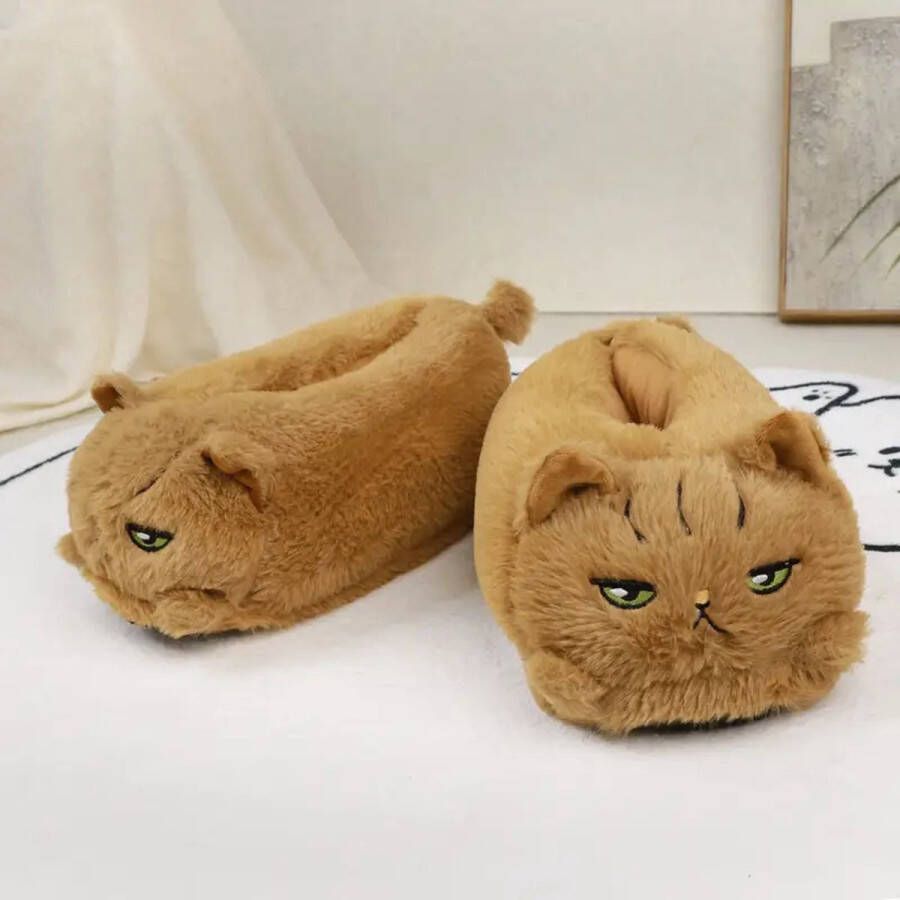 Emojishop Grappige Katten Pantoffels voor en One Size Fits All Zachte Binnenschoenen Katten Pantoffels met Gezicht Warme Huisschoenen Comfortabele en Leuke Pantoffels