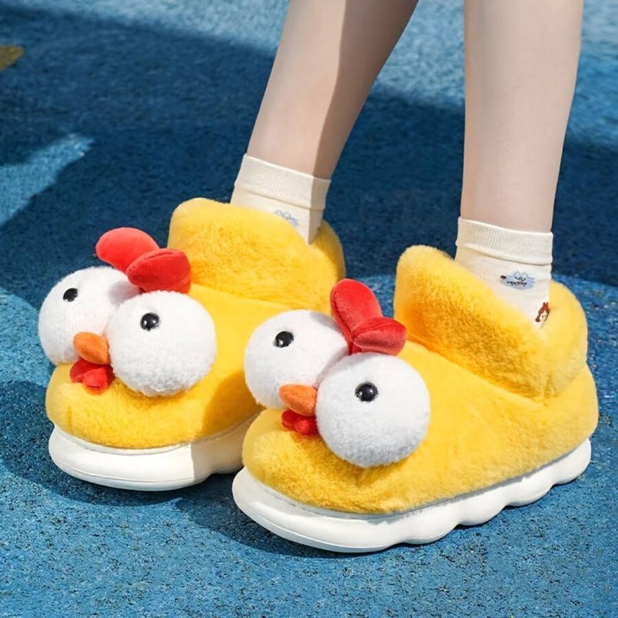 Emojishop Grappige kippen Pantoffels voor en One Size Fits All t m 42 voor kinderen Zachte Binnenschoenen kippen Pantoffels met Gezicht Warme Huisschoenen Sloffen en Pantoffels 39 en