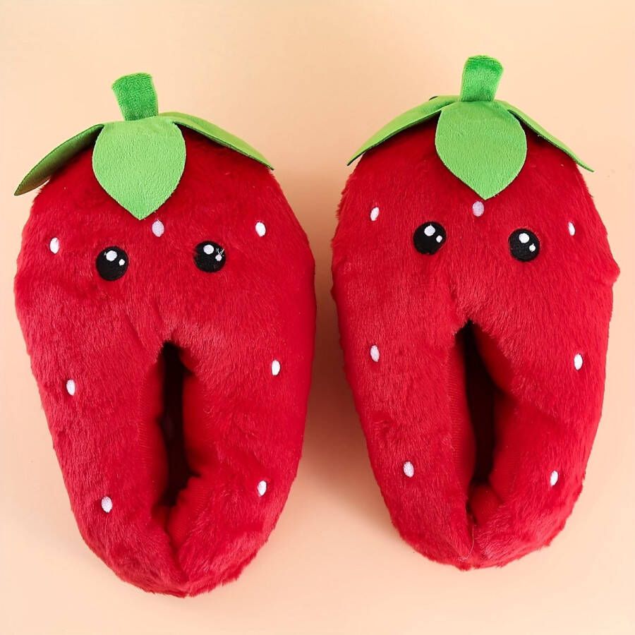 Emojishop Grappige pantoffels Aardbei Sloffen Schattige Sloffen One size fits all t m 40 en Pantoffel etenssloffen Pluche Aardbei pantoffels Zachte Binnenschoenen Sloffen en Pantoffels