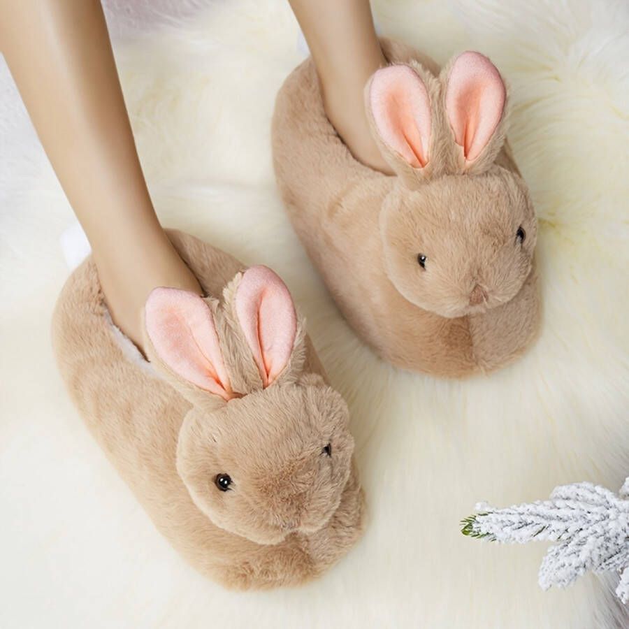 Emojishop Grappige pantoffels Bruine Konijnen sloffen One size fits all t m 38 voor Kinderen en Pantoffel dierensloffen Pluche dierenpantoffels zachte binnenschoenen Sloffen en Pantoffels