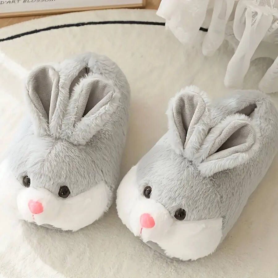 Emojishop Grappige pantoffels Grijs Konijnen sloffen One size fits all t m 36 voor Kinderen en Pantoffel dierensloffen Pluche dierenpantoffels zachte binnenschoenen Sloffen en Pantoffels