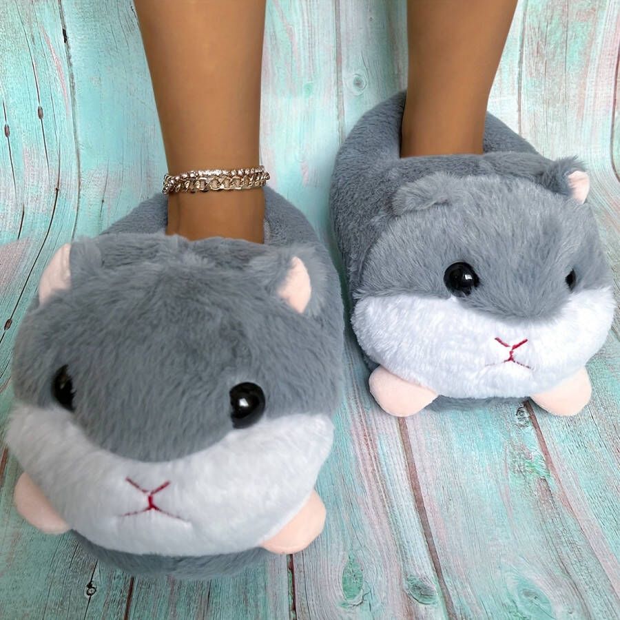 Emojishop Grappige pantoffels Hamster Sloffen Grijs One size Fits All t m 38 voor Kinderen en Pantoffel dierensloffen Pluche dierenpantoffels Zachte Binnenschoenen Sloffen en Pantoffels 33 34 35 36 37 38…