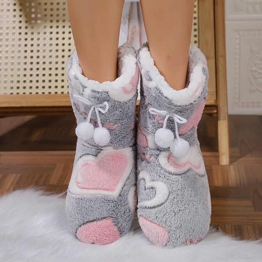 Emojishop Grappige pantoffels Hartjes sloffen Grijs Slip-on Pantoffel One size fits all t m 38 voor Kinderen en Pluche pantoffels zachte binnenschoenen Sloffen en Pantoffels 33 34 35 en