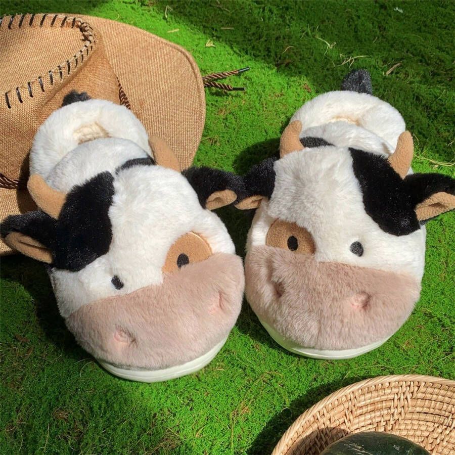 Emojishop Grappige pantoffels Koe sloffen One size fits all t m 42 voor Kinderen Dames en Heren Koe Pantoffel Pluche dierenpantoffels zachte binnenschoenen Sloffen en Pantoffels 39 en