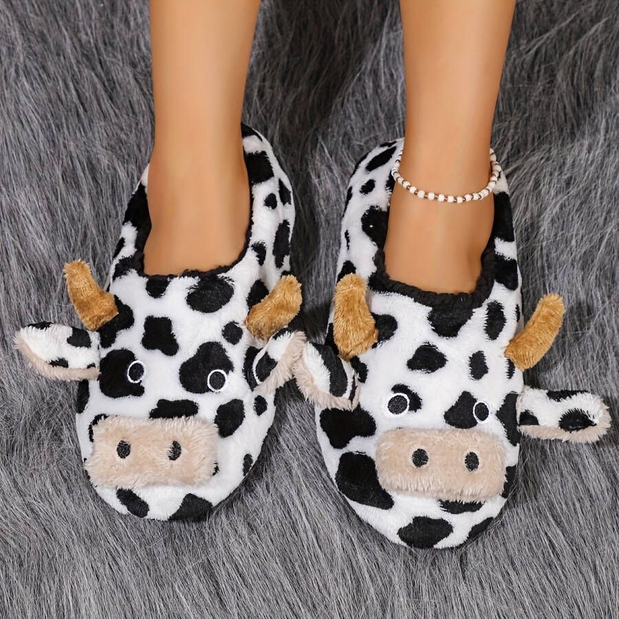 Emojishop Grappige pantoffels Koe sloffen Slip-on Pantoffels One size fits all t m 40 voor Kinderen en Koe Pantoffel Pluche pantoffels zachte binnenschoenen Sloffen en Pantoffels 35 36 37 en