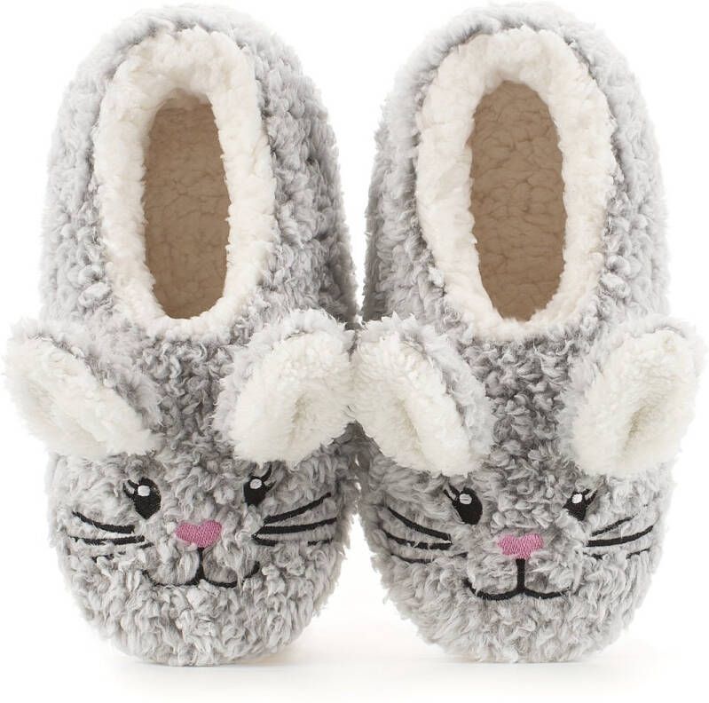 Emojishop Grappige pantoffels Konijnen sloffen Grijs Slip-on Pantoffel One size fits all t m 43 voor Kinderen en Konijn Pantoffel Pluche dierenpantoffels Sloffen en Pantoffels 39 40 en