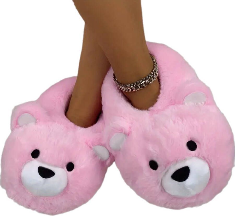 Emojishop Grappige pantoffels Roze Beer sloffen One size fits all t m 38 voor Kinderen en Pantoffel dierensloffen Pluche dierenpantoffels zachte binnenschoenen Sloffen en Pantoffels