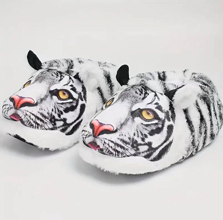 Emojishop Grappige pantoffels Witte Tijger sloffen One size fits all t m 40 voor Kinderen en Pantoffel dierensloffen Pluche dierenpantoffels zachte binnenschoenen Sloffen en Pantoffels
