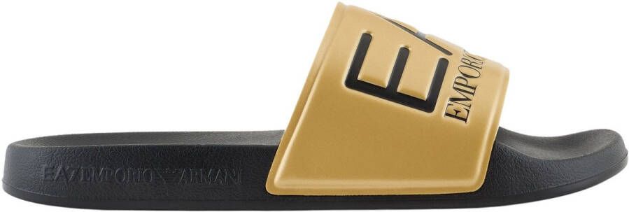 Ea7 Emporio Armani Teenslippers Visibility Logo Slides Shiny Gold Black