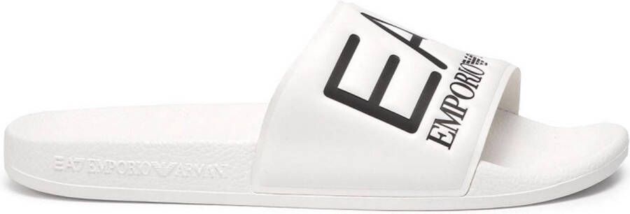 Emporio Ar i EA7 Logo embossed slides Wit