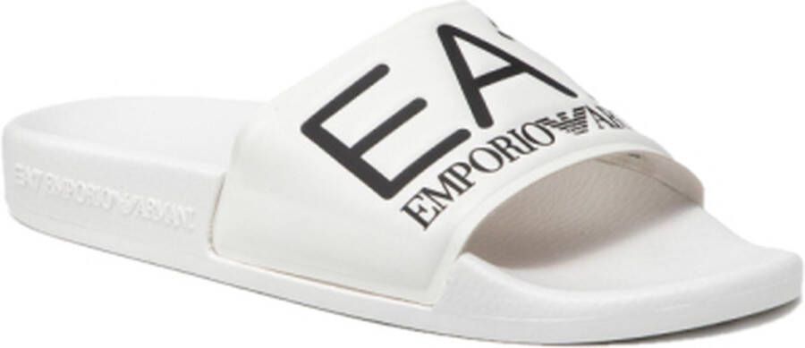 Emporio Ar i EA7 Logo embossed slides Wit