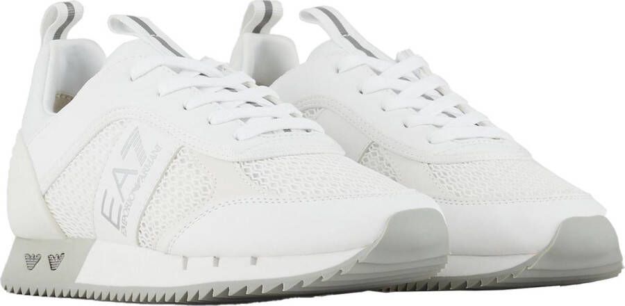 Emporio Ar i EA7 Witte Zilveren Mesh Sneaker Unisex Hardloopschoenen White