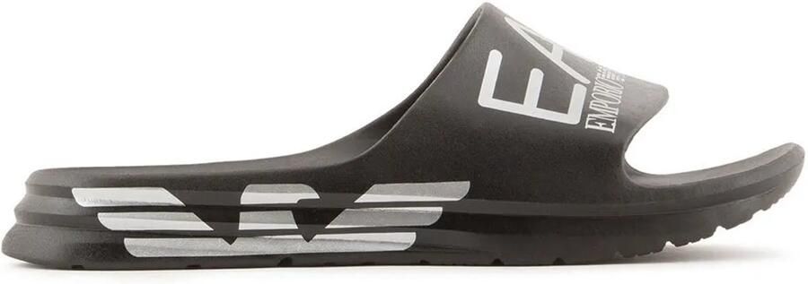 Emporio Armani EA7 Heren Zwarte Zilveren Rubberen Slipper Zwart Heren