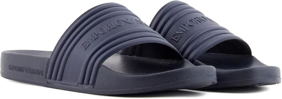 Emporio Armani Logo Tape Pool Side Slippers Blauw Man