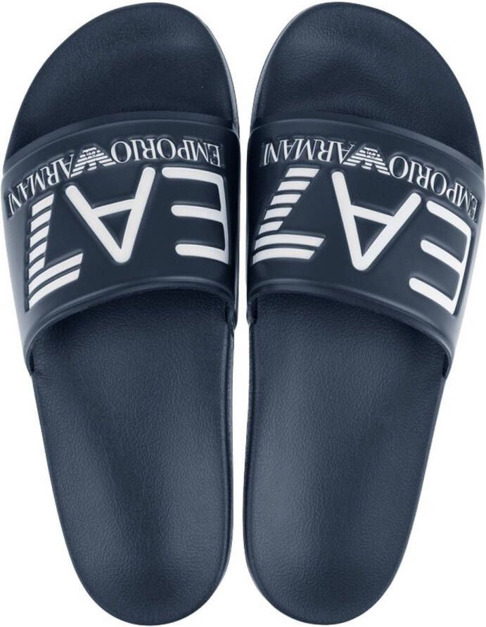 Ea7 Emporio Armani Teenslippers Visibility Logo Slides Navy Blue
