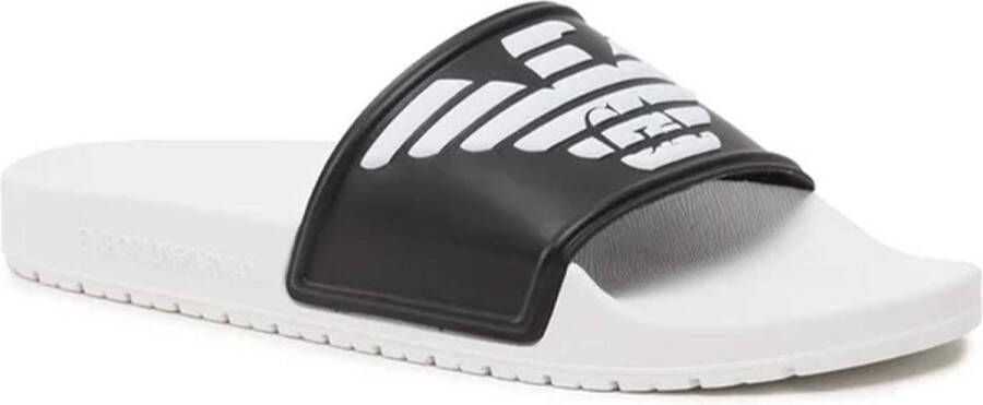 Emporio Armani Logo Print PVC Mules Zwart Wit Black Unisex