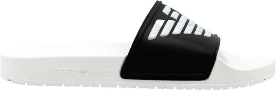 Emporio Armani Logo Print PVC Mules Zwart Wit Black Unisex