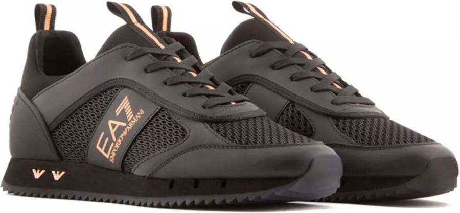 Emporio Ar i EA7 Zwarte Rose Gouden Mesh Sneaker Unisex Hardloopschoen Black