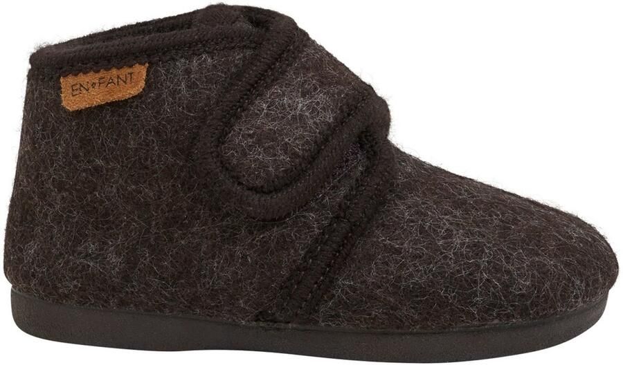 En Fant Kinder Hausschuh Slippers Wool Hook and Loop 6474 Chocolate Melange