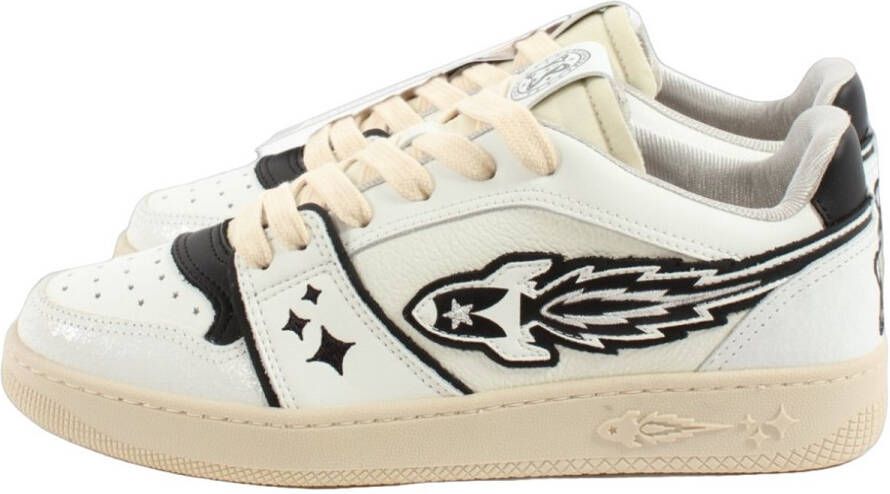 Enterprise Japan Leren sneaker met craquele inzetstukken Blue Heren