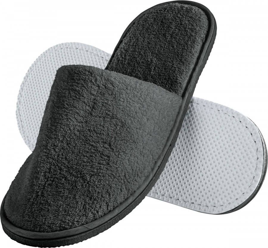 Erw Badslippers Sauna Hotel badstof slippers(Gesloten neus)met antislipzool(grijs bruin )