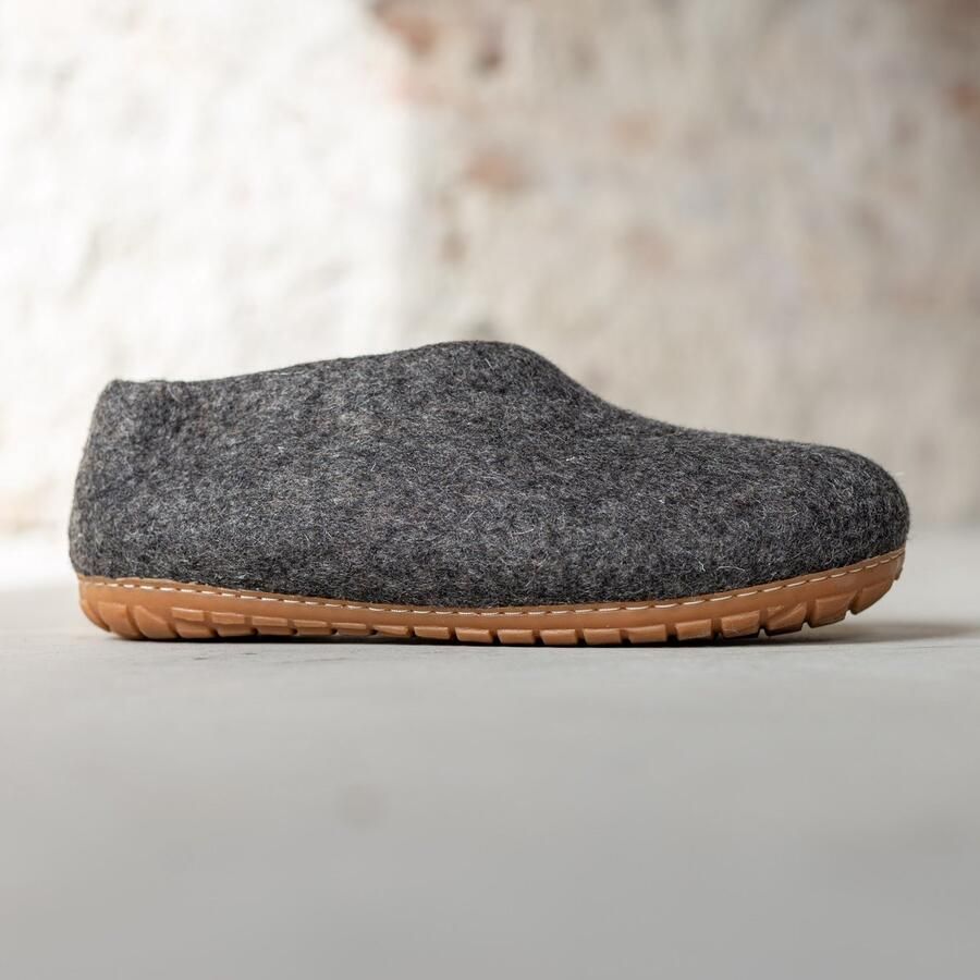 Esgii Vilten Dames Pantoffel Ravi Donkergrijs Harde Zool