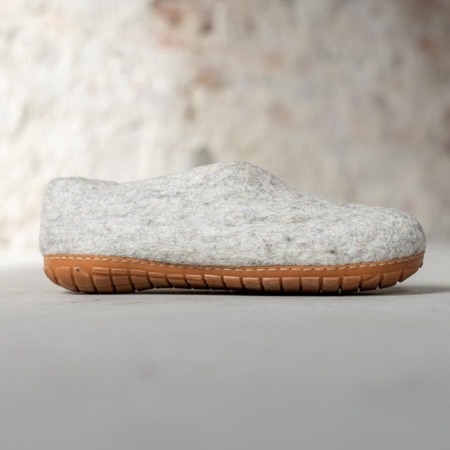 Esgii Vilten Dames Pantoffel Ravi Lichtgrijs Harde Zool