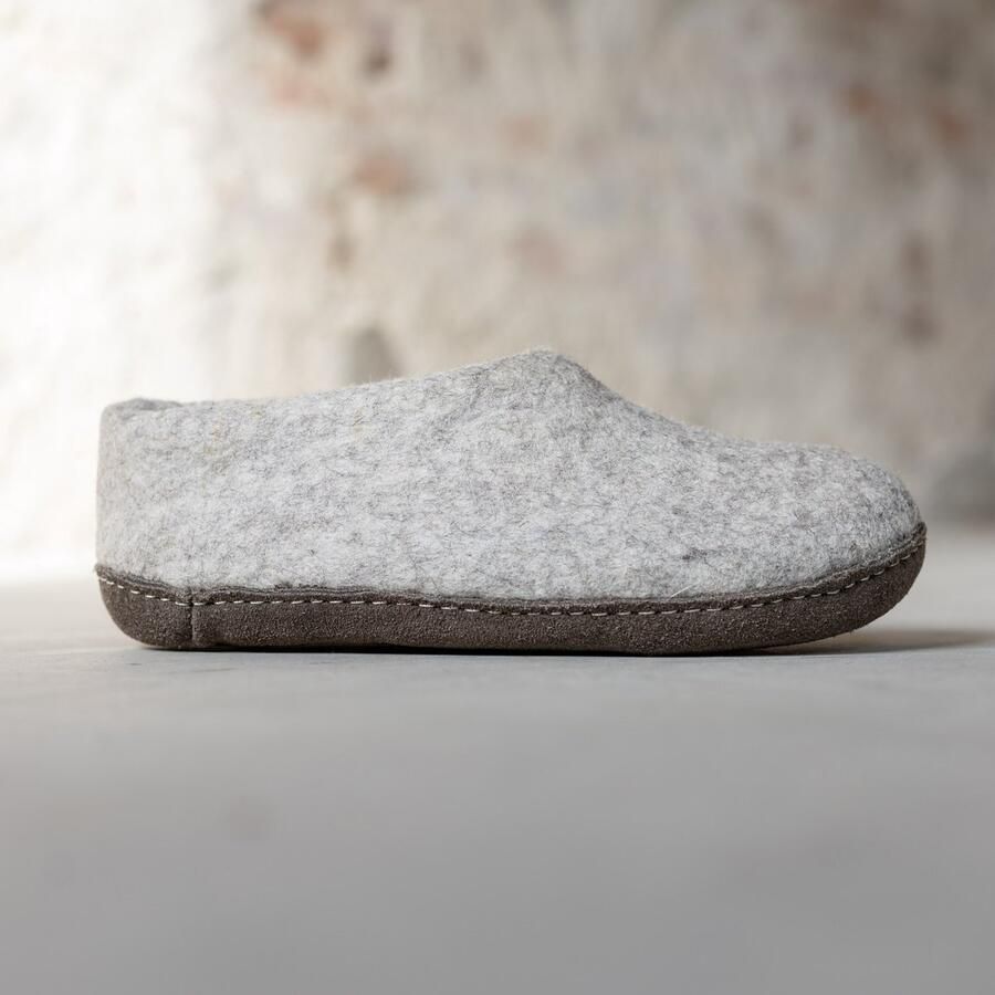 Esgii Vilten Dames Pantoffel Ravi Lichtgrijs Zachte Zool