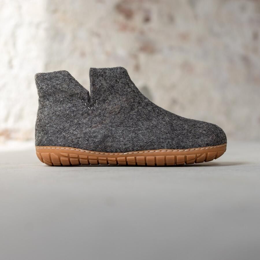 Esgii Vilten Hoge Dames Pantoffel Jado Donkergrijs Harde Zool