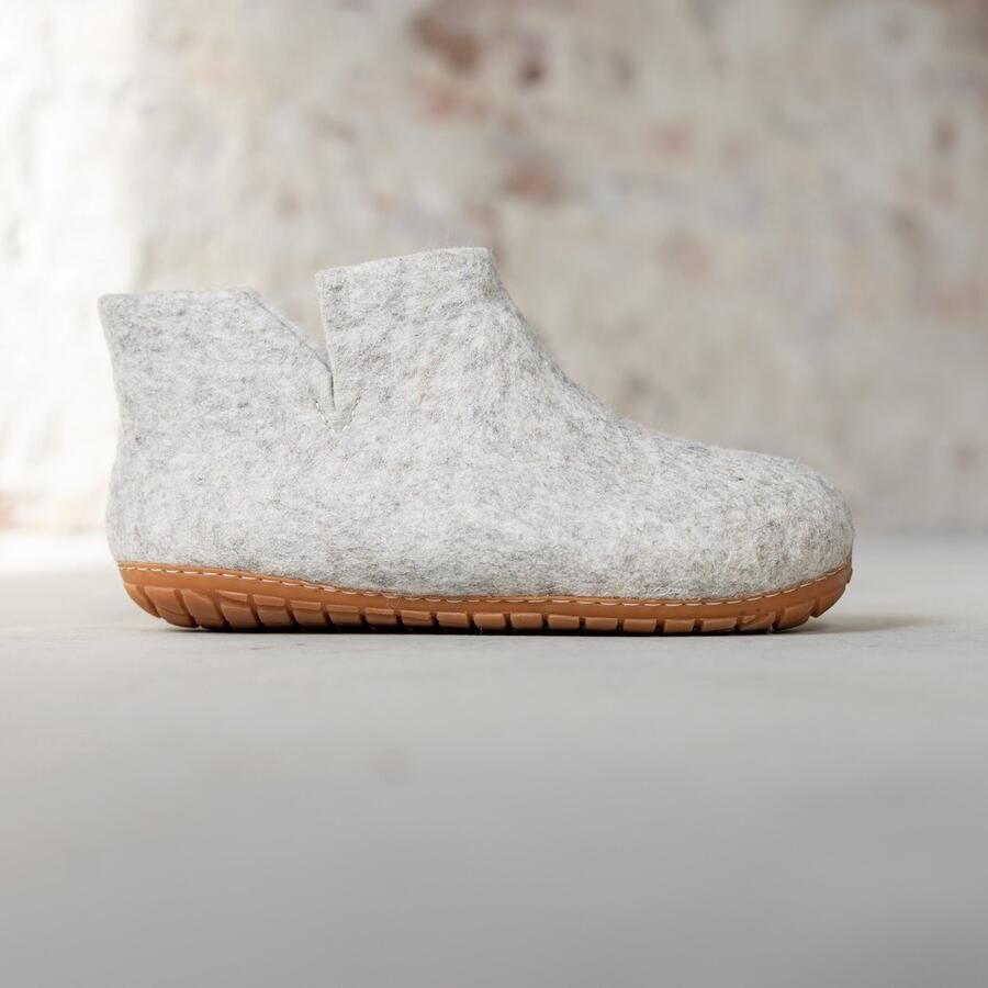 Esgii Vilten Hoge Dames Pantoffel Jado Lichtgrijs Harde Zool