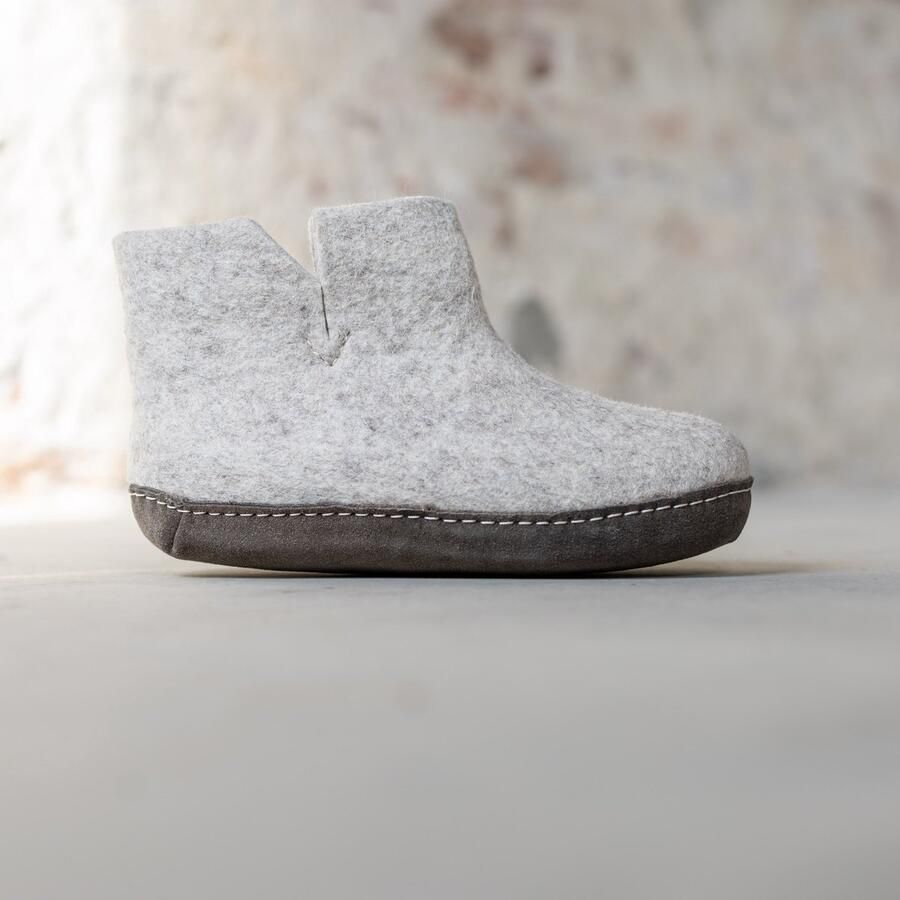 Esgii Vilten Hoge Dames Pantoffel Jado Lichtgrijs Zachte Zool