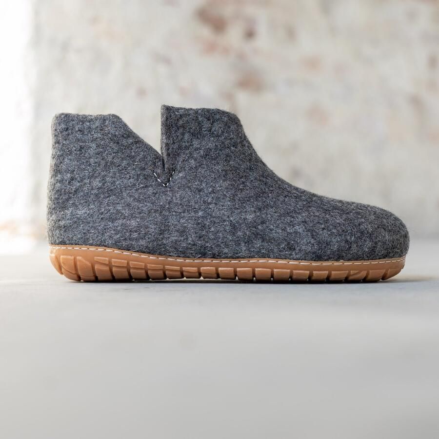 Esgii Vilten Hoge Heren Pantoffel Jado Donkergrijs Harde Zool