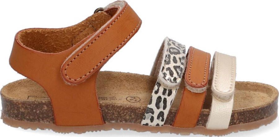 Est1842 121001-513 Meisjes Platte Sandalen Bruin Goud Print Leer Klittenband