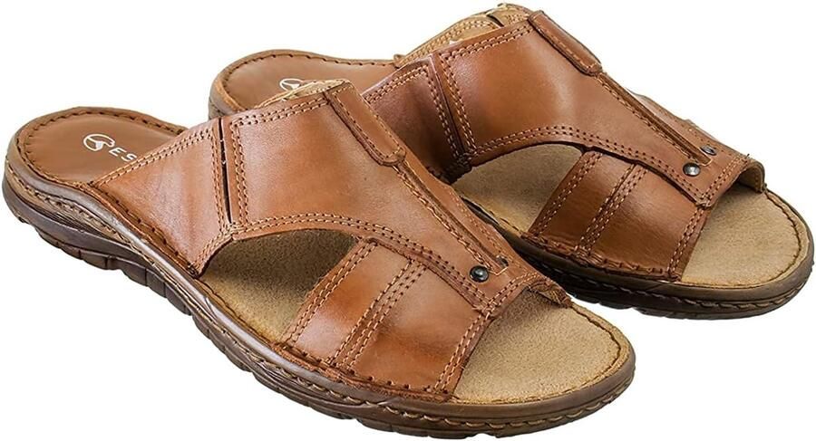 Estro Heren Leren Slippers Zomerse Instappers met Antislip Zool