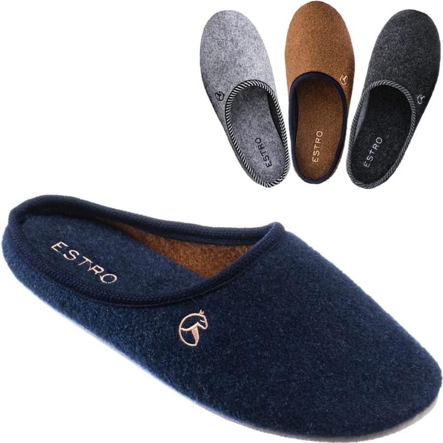 Estro REX Heren Pantoffels Warm & Comfortabel Vilt met Rubberen Zool