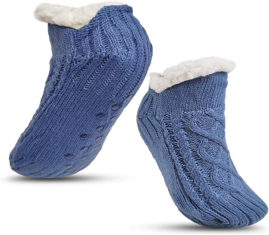 EUPSIIU Allecto Slipper Sokken Fluffy en Niet-Slip Gebreid Blauw Warme Huissokken Comfortabele Pasvorm EU Geschikt v