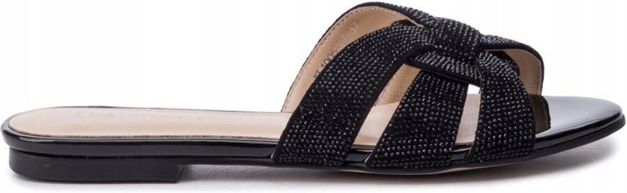 Eva Minge Leren Slippers Zirkonia Zwart